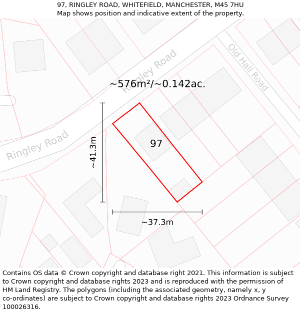 97, RINGLEY ROAD, WHITEFIELD, MANCHESTER, M45 7HU: Plot and title map