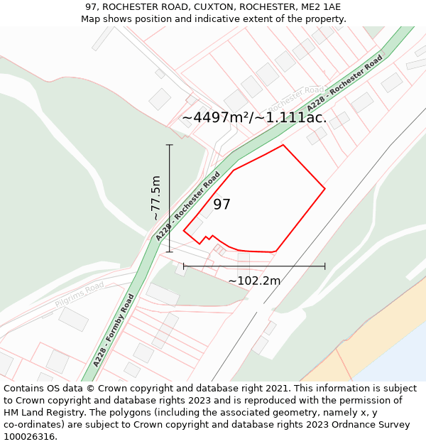97, ROCHESTER ROAD, CUXTON, ROCHESTER, ME2 1AE: Plot and title map