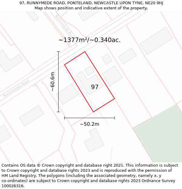 97, RUNNYMEDE ROAD, PONTELAND, NEWCASTLE UPON TYNE, NE20 9HJ: Plot and title map