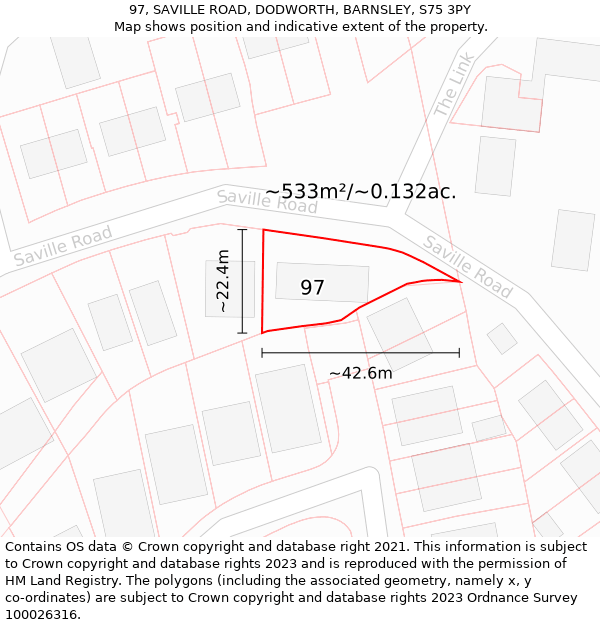 97, SAVILLE ROAD, DODWORTH, BARNSLEY, S75 3PY: Plot and title map