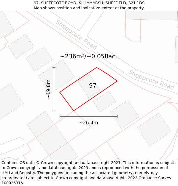 97, SHEEPCOTE ROAD, KILLAMARSH, SHEFFIELD, S21 1DS: Plot and title map