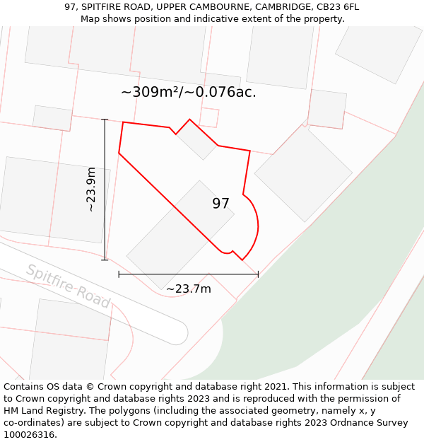 97, SPITFIRE ROAD, UPPER CAMBOURNE, CAMBRIDGE, CB23 6FL: Plot and title map