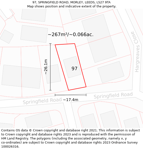 97, SPRINGFIELD ROAD, MORLEY, LEEDS, LS27 9TA: Plot and title map