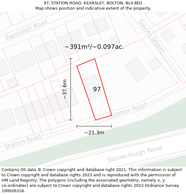 97, STATION ROAD, KEARSLEY, BOLTON, BL4 8ED: Plot and title map