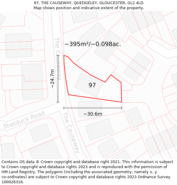 97, THE CAUSEWAY, QUEDGELEY, GLOUCESTER, GL2 4LD: Plot and title map