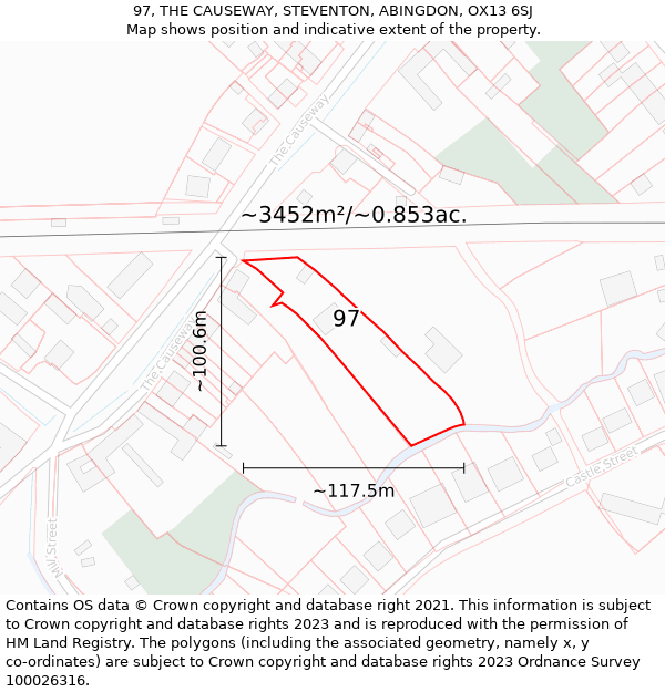 97, THE CAUSEWAY, STEVENTON, ABINGDON, OX13 6SJ: Plot and title map