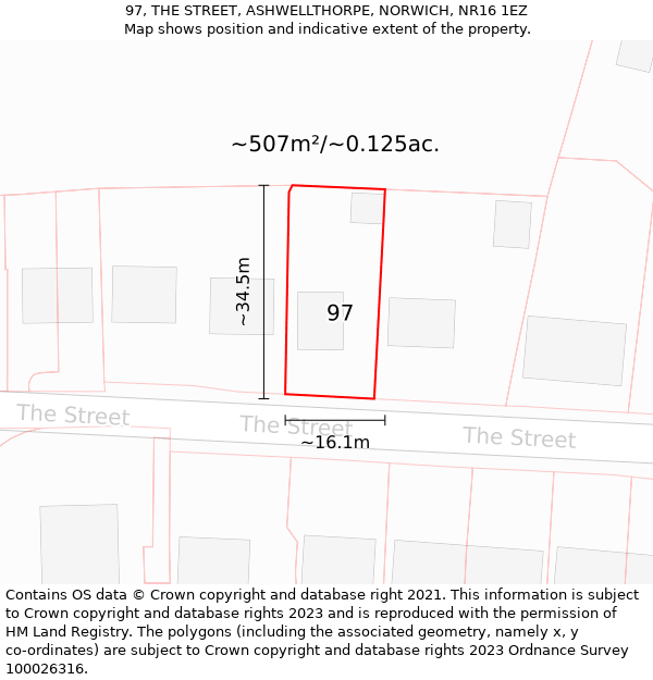 97, THE STREET, ASHWELLTHORPE, NORWICH, NR16 1EZ: Plot and title map