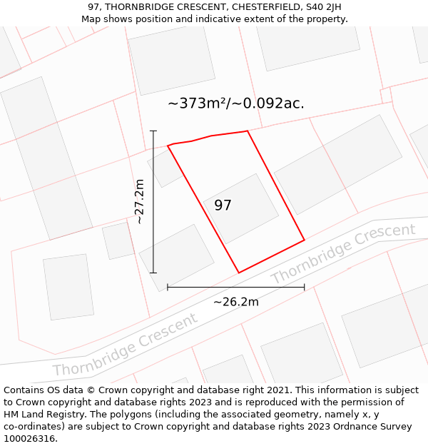 97, THORNBRIDGE CRESCENT, CHESTERFIELD, S40 2JH: Plot and title map