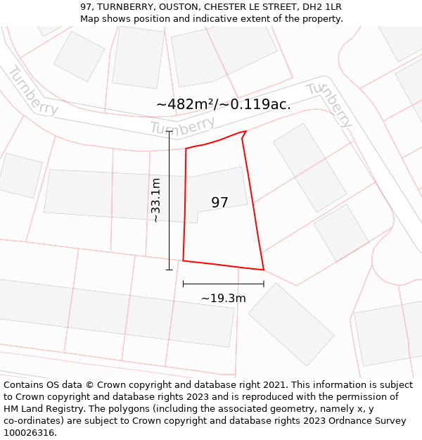 97, TURNBERRY, OUSTON, CHESTER LE STREET, DH2 1LR: Plot and title map