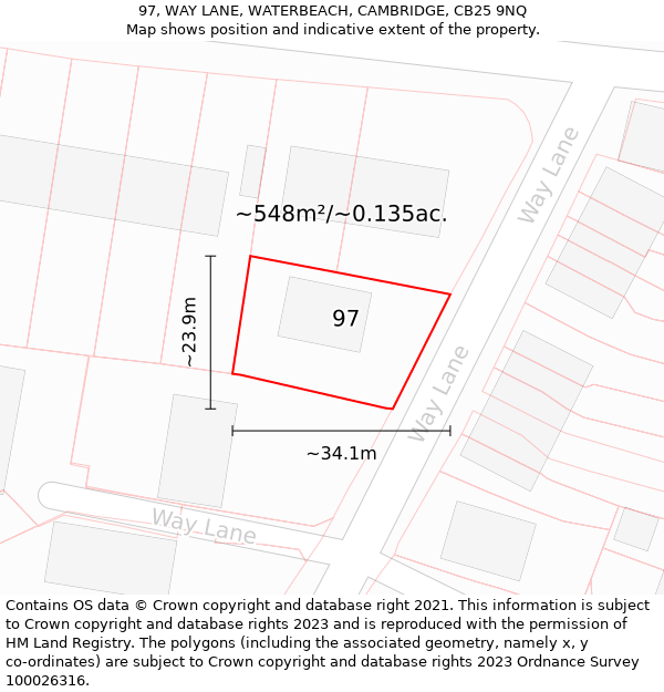 97, WAY LANE, WATERBEACH, CAMBRIDGE, CB25 9NQ: Plot and title map