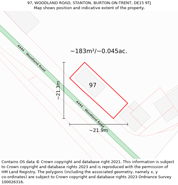 97, WOODLAND ROAD, STANTON, BURTON-ON-TRENT, DE15 9TJ: Plot and title map