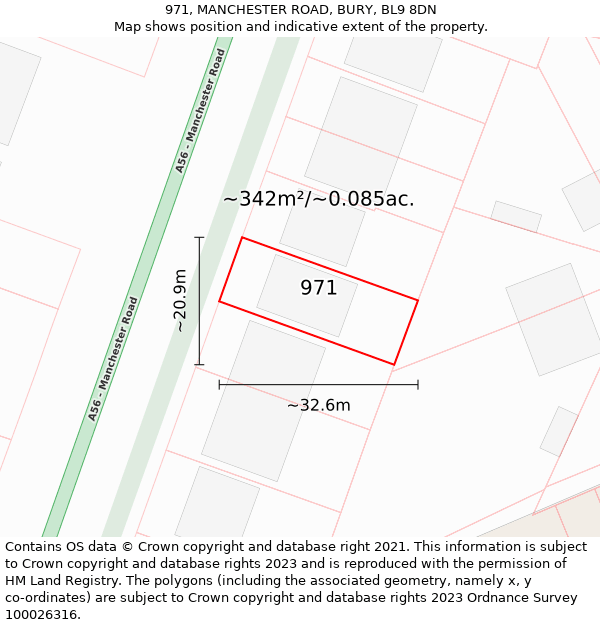 971, MANCHESTER ROAD, BURY, BL9 8DN: Plot and title map