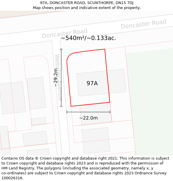 97A, DONCASTER ROAD, SCUNTHORPE, DN15 7DJ: Plot and title map