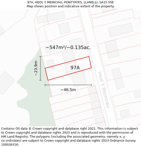 97A, HEOL Y MEINCIAU, PONTYATES, LLANELLI, SA15 5SE: Plot and title map