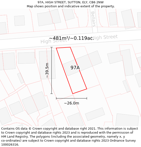 97A, HIGH STREET, SUTTON, ELY, CB6 2NW: Plot and title map