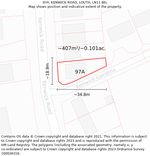 97A, KENWICK ROAD, LOUTH, LN11 8EL: Plot and title map