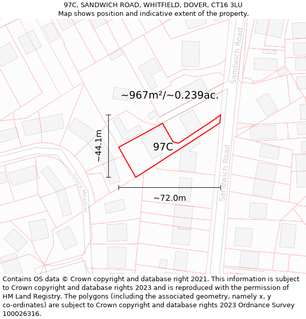 97C, SANDWICH ROAD, WHITFIELD, DOVER, CT16 3LU: Plot and title map
