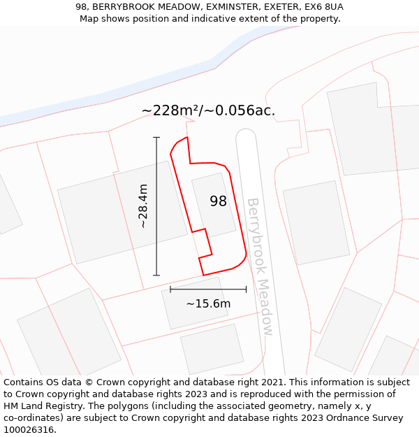 98, BERRYBROOK MEADOW, EXMINSTER, EXETER, EX6 8UA: Plot and title map