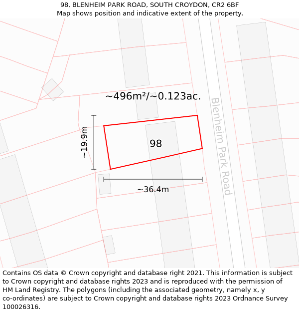 98, BLENHEIM PARK ROAD, SOUTH CROYDON, CR2 6BF: Plot and title map