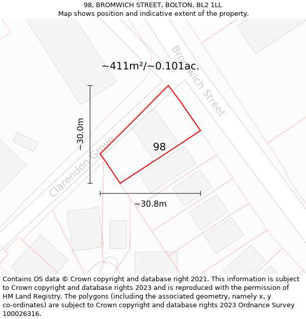 98, BROMWICH STREET, BOLTON, BL2 1LL: Plot and title map