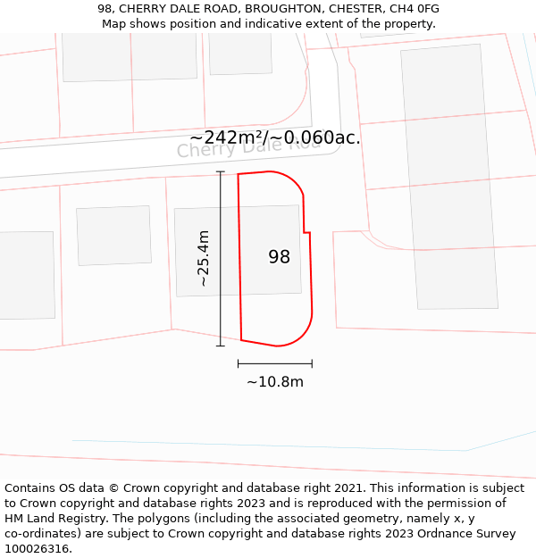 98, CHERRY DALE ROAD, BROUGHTON, CHESTER, CH4 0FG: Plot and title map