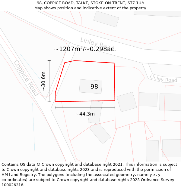 98, COPPICE ROAD, TALKE, STOKE-ON-TRENT, ST7 1UA: Plot and title map