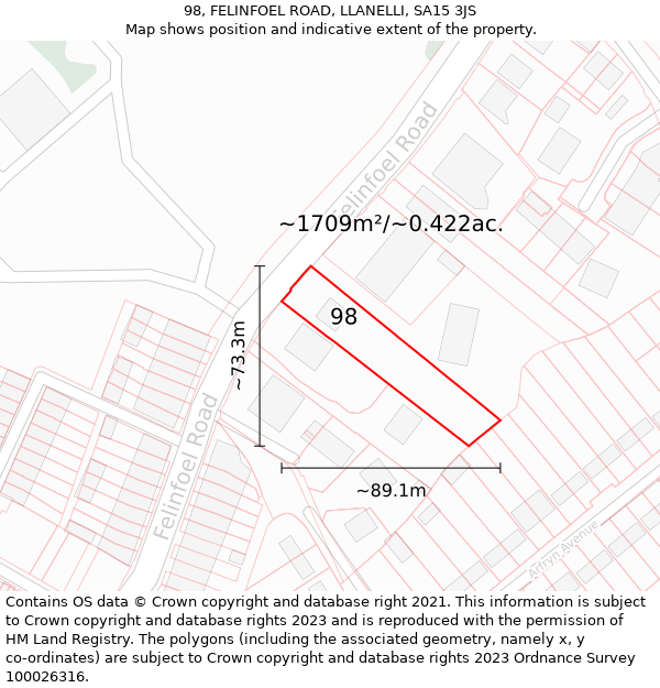 98, FELINFOEL ROAD, LLANELLI, SA15 3JS: Plot and title map