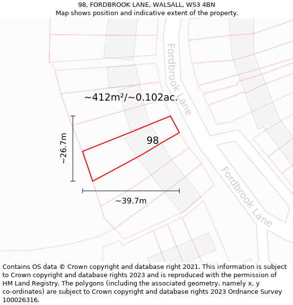 98, FORDBROOK LANE, WALSALL, WS3 4BN: Plot and title map