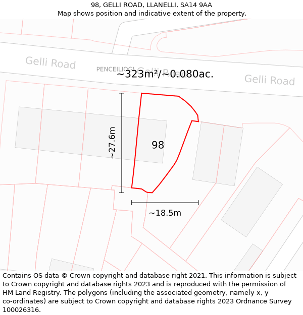 98, GELLI ROAD, LLANELLI, SA14 9AA: Plot and title map