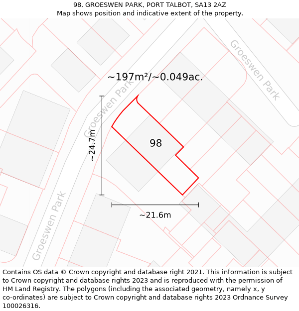 98, GROESWEN PARK, PORT TALBOT, SA13 2AZ: Plot and title map