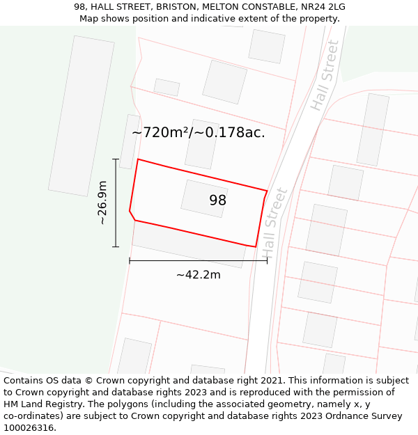 98, HALL STREET, BRISTON, MELTON CONSTABLE, NR24 2LG: Plot and title map