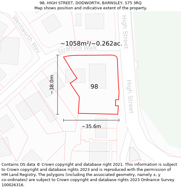 98, HIGH STREET, DODWORTH, BARNSLEY, S75 3RQ: Plot and title map