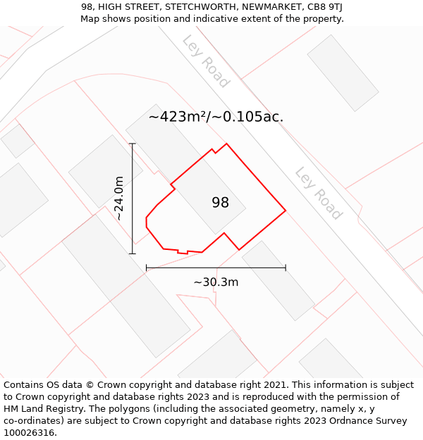 98, HIGH STREET, STETCHWORTH, NEWMARKET, CB8 9TJ: Plot and title map