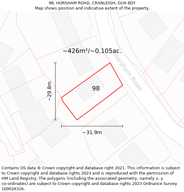 98, HORSHAM ROAD, CRANLEIGH, GU6 8DY: Plot and title map