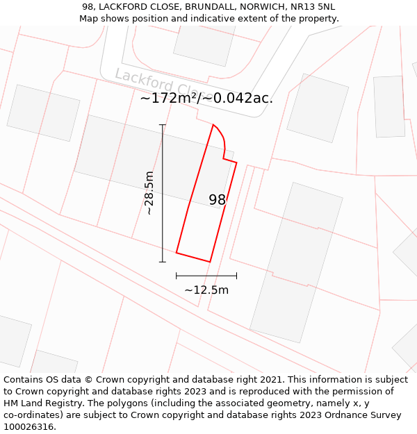 98, LACKFORD CLOSE, BRUNDALL, NORWICH, NR13 5NL: Plot and title map