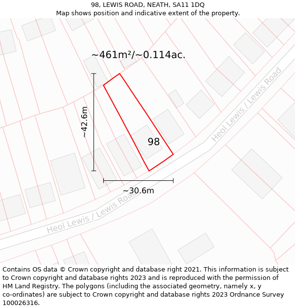 98, LEWIS ROAD, NEATH, SA11 1DQ: Plot and title map