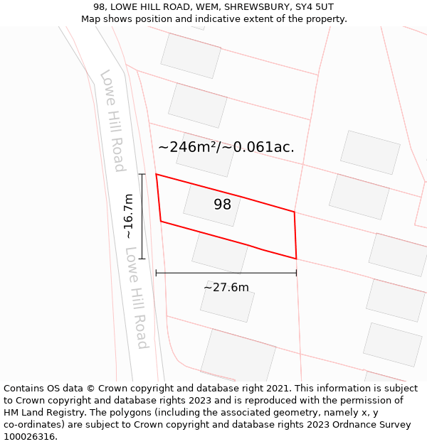 98, LOWE HILL ROAD, WEM, SHREWSBURY, SY4 5UT: Plot and title map