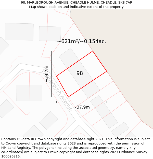 98, MARLBOROUGH AVENUE, CHEADLE HULME, CHEADLE, SK8 7AR: Plot and title map