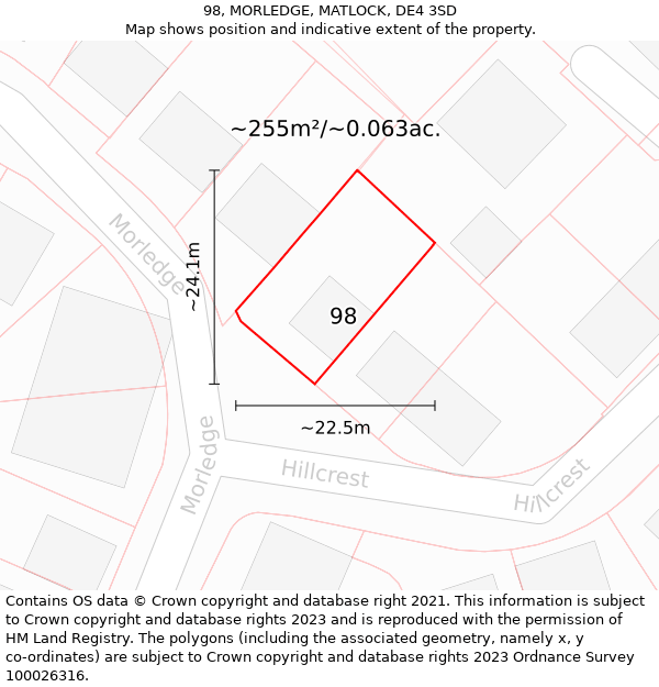 98, MORLEDGE, MATLOCK, DE4 3SD: Plot and title map