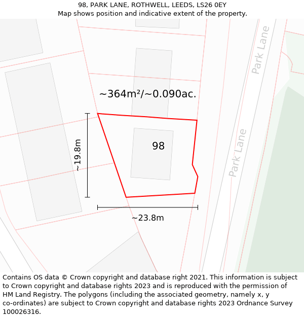 98, PARK LANE, ROTHWELL, LEEDS, LS26 0EY: Plot and title map