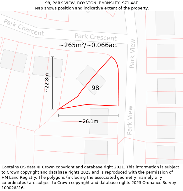 98, PARK VIEW, ROYSTON, BARNSLEY, S71 4AF: Plot and title map