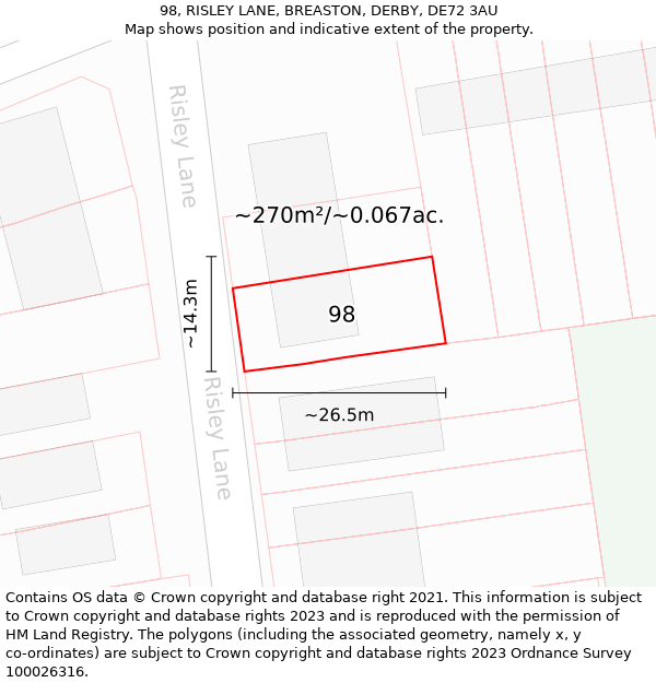 98, RISLEY LANE, BREASTON, DERBY, DE72 3AU: Plot and title map