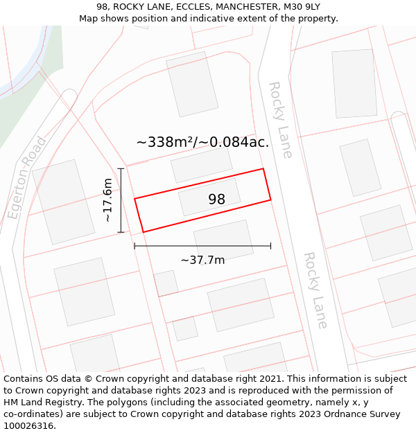 98, ROCKY LANE, ECCLES, MANCHESTER, M30 9LY: Plot and title map