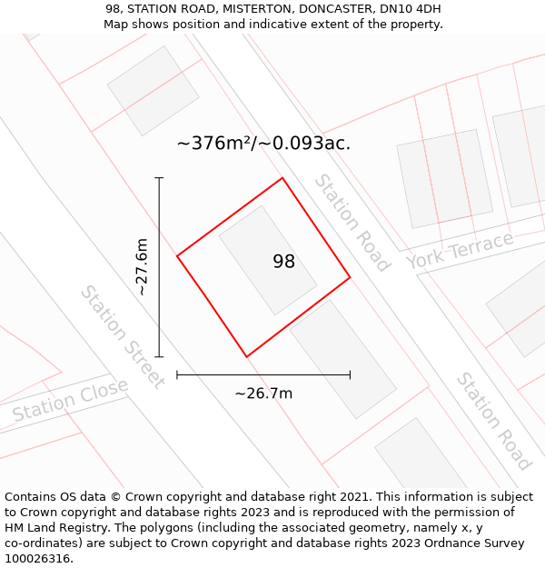 98, STATION ROAD, MISTERTON, DONCASTER, DN10 4DH: Plot and title map