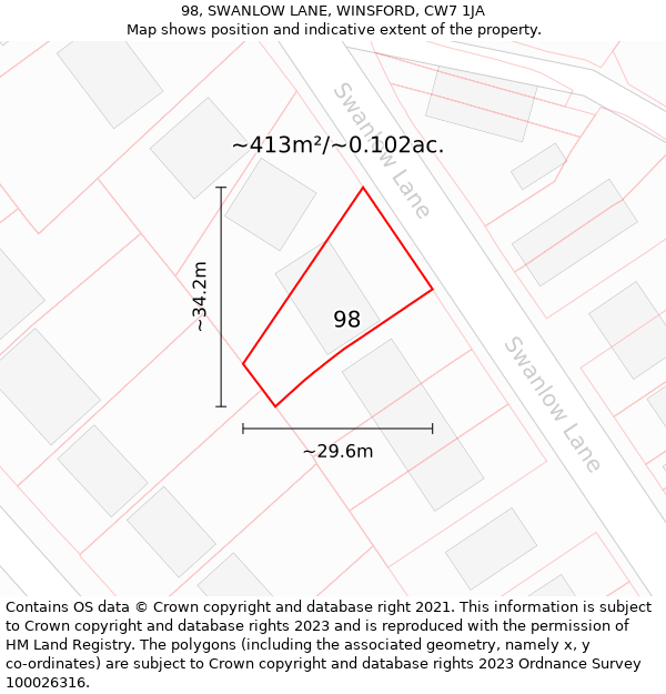 98, SWANLOW LANE, WINSFORD, CW7 1JA: Plot and title map