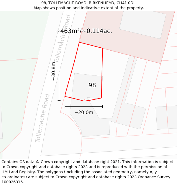 98, TOLLEMACHE ROAD, BIRKENHEAD, CH41 0DL: Plot and title map