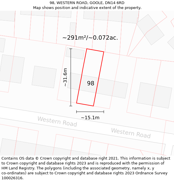 98, WESTERN ROAD, GOOLE, DN14 6RD: Plot and title map