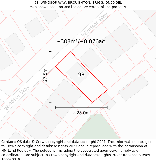 98, WINDSOR WAY, BROUGHTON, BRIGG, DN20 0EL: Plot and title map