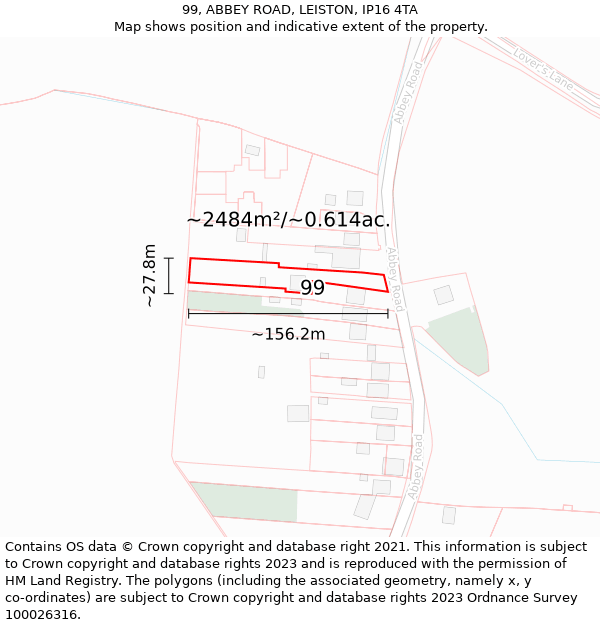 99, ABBEY ROAD, LEISTON, IP16 4TA: Plot and title map