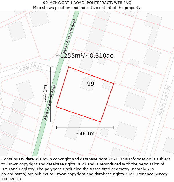 99, ACKWORTH ROAD, PONTEFRACT, WF8 4NQ: Plot and title map